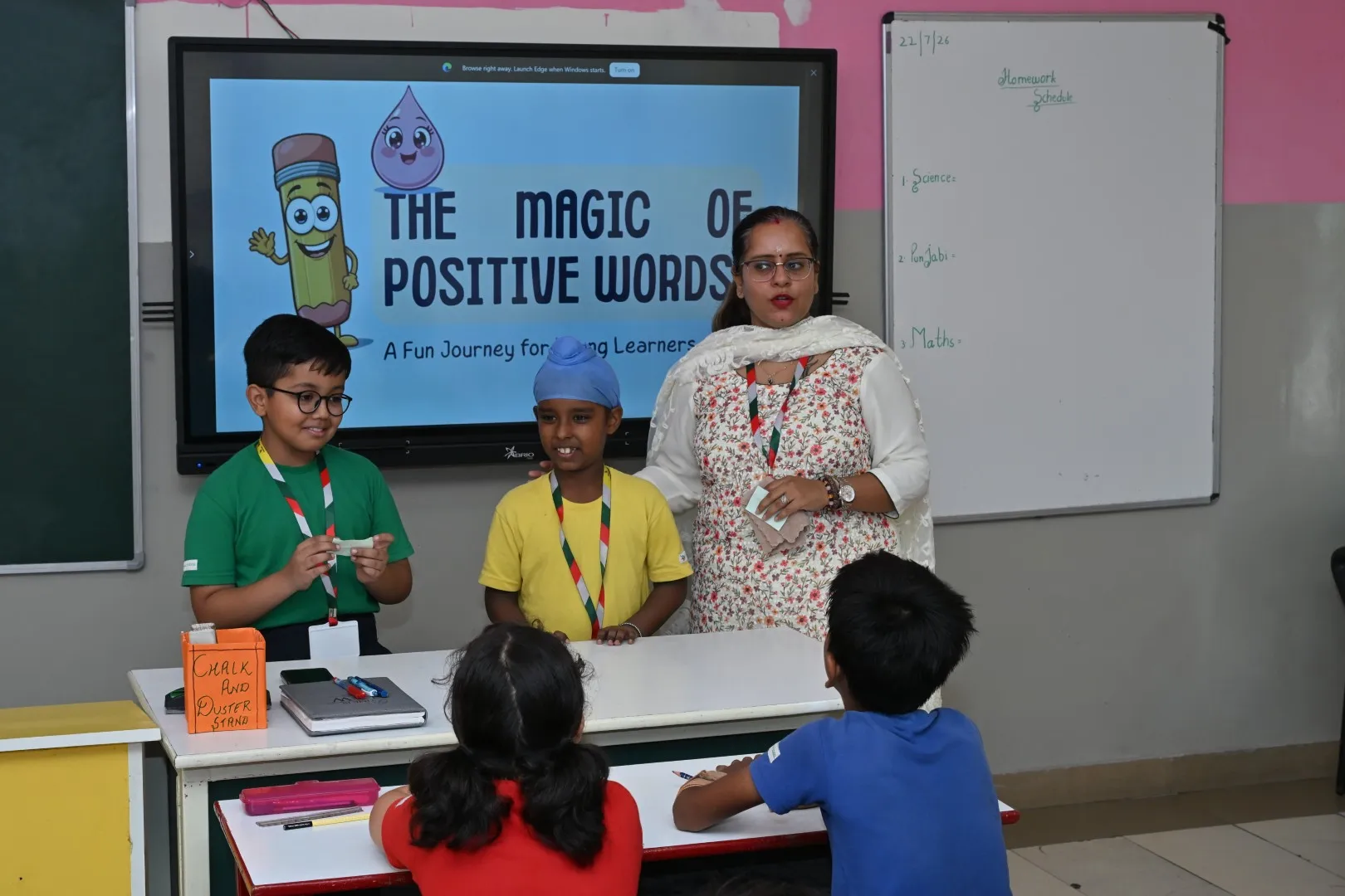 Junior school students learning together