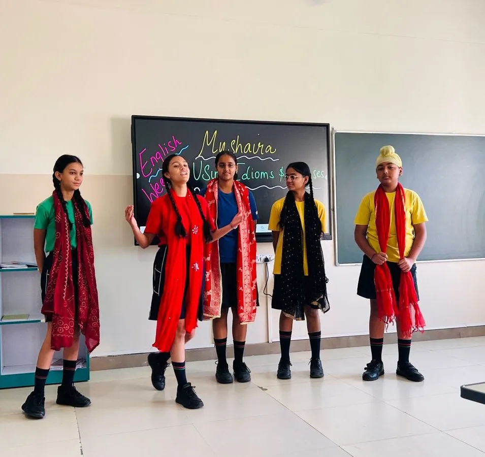 Students participating in a classroom presentation